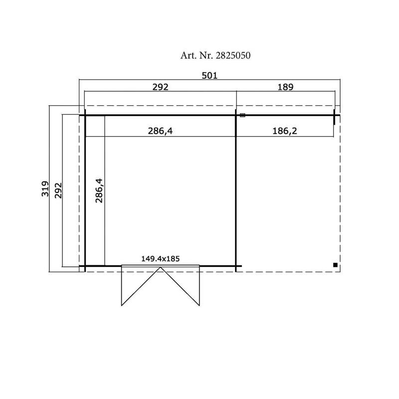 pôdorys záhradnej chatky s rozmermi