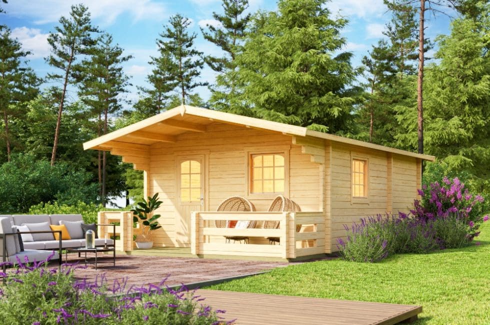 Rekreačný záhradný domček s terasou a prístreškom. S oddelenými miestnosťami pre WC kuchyňu a spálňu