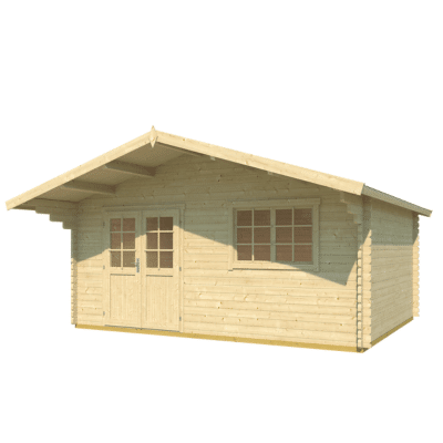 Rekreačná chatka z dverami a oknom s podlahou a sedlovou strechou